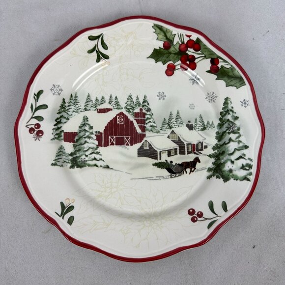 Better Homes & Gardens Barn Salad Plate 9" Ceramic Winter Farmhouse Design - Picture 1 of 3